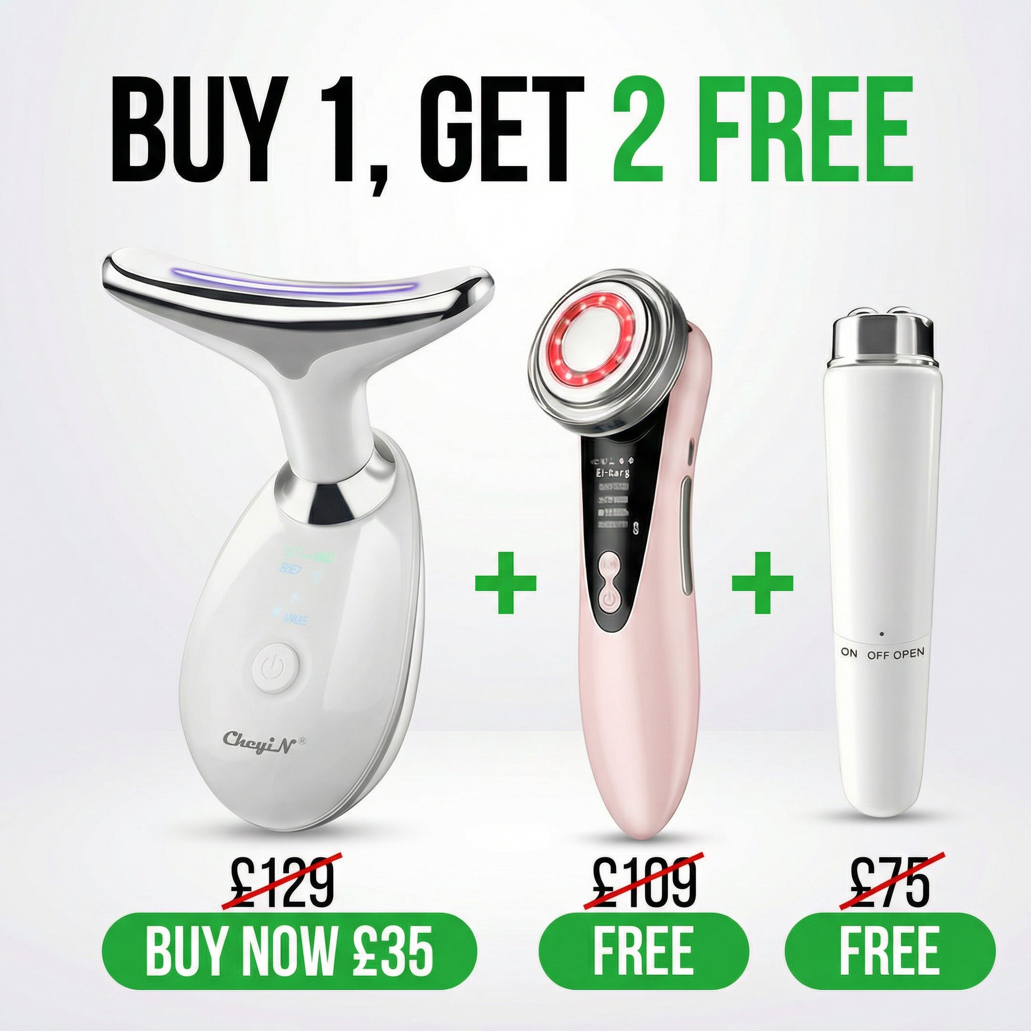 Anti-Wrinkle Facial Massager + 5-in-1 Rejuvenating Body Massager + 4-in-1 Anti-Dark Circle Massager